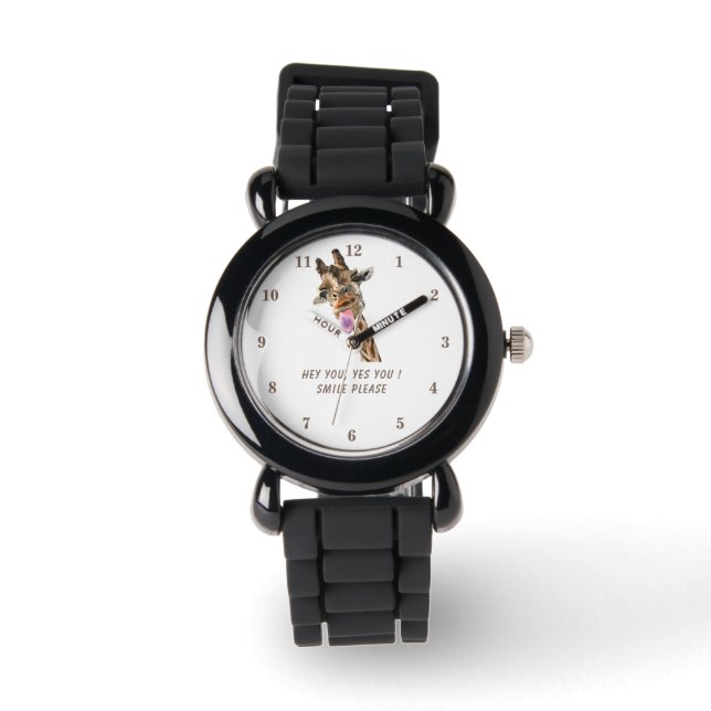Funny Watch met Playful Giraffe - Smile Horloge (Voorkant)