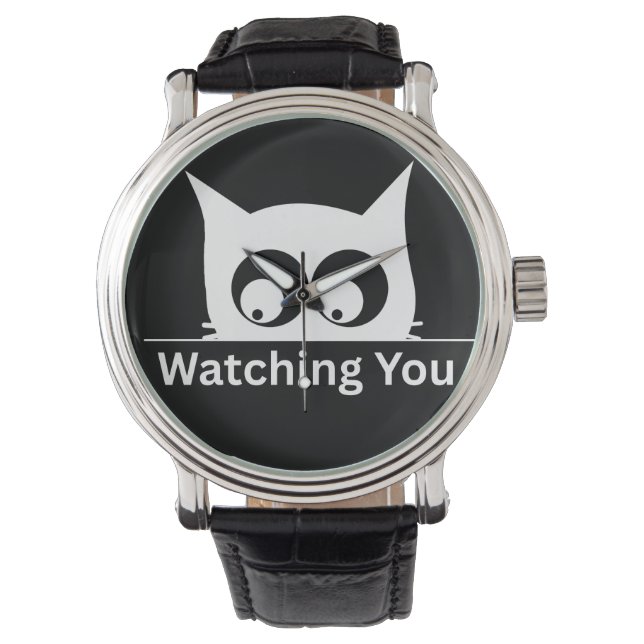 Funny Watching You Cat Cute Minimal Horloge (Voorkant)