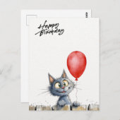 funny watercolor birthday card with cat  briefkaart (Voorkant / Achterkant)