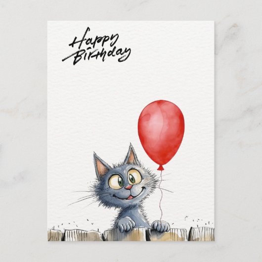 funny watercolor birthday card with cat  briefkaart (Voorkant)