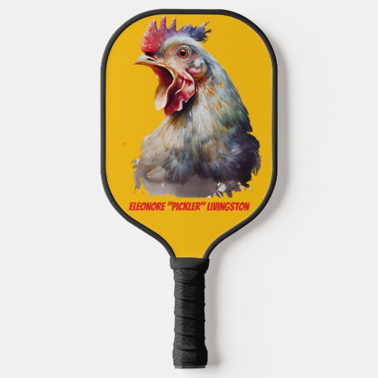 Funny Watercolor Chicken Personalized Pickleball Paddle (Voorkant)