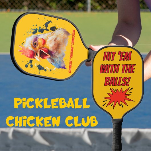 Funny Watercolor Chicken Personalized Pickleball Paddle