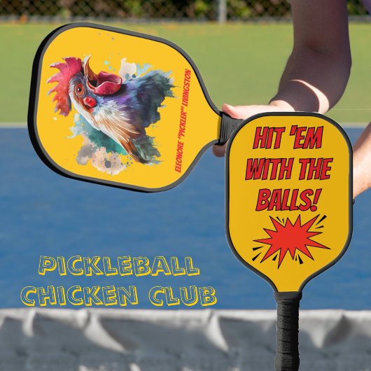Funny Watercolor Chicken Personalized Pickleball Paddle