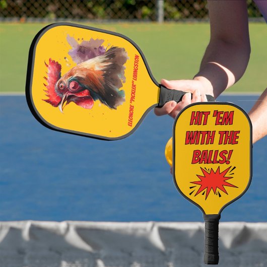 Funny Watercolor Chicken Personalized Pickleball Paddle