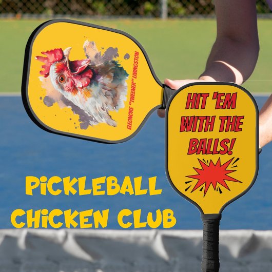 Funny Watercolor Chicken Personalized Pickleball Paddle