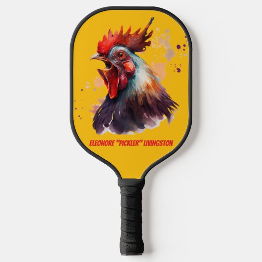 Funny Watercolor Chicken Personalized Pickleball Paddle (Voorkant)