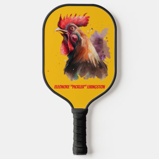 Funny Watercolor Chicken Personalized Pickleball Paddle (Voorkant)
