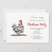Funny Watercolor Chicken Red Green Holiday Invite Kaart (Voorkant)