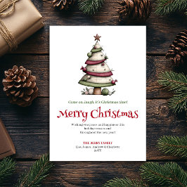 Funny watercolor Christmas tree greeting card Feestdagenkaart