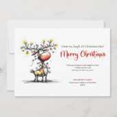 Funny watercolor reindeer Christmas greeting card Feestdagenkaart (Voorkant)