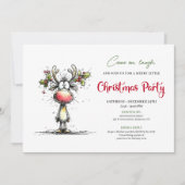 Funny watercolor reindeer Christmas party invite Kaart (Voorkant)