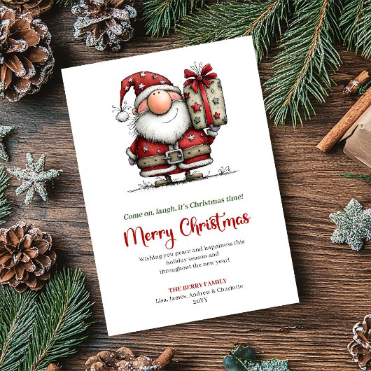 Funny watercolor Santa Christmas greeting card Feestdagenkaart