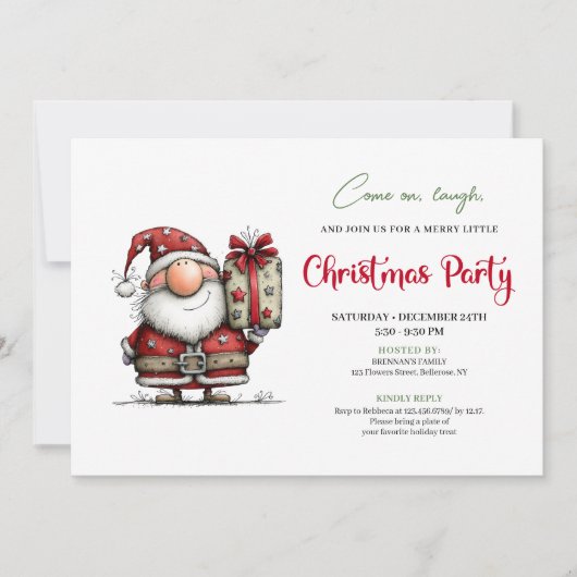 Funny watercolor Santa Christmas party invitation Kaart (Voorkant)