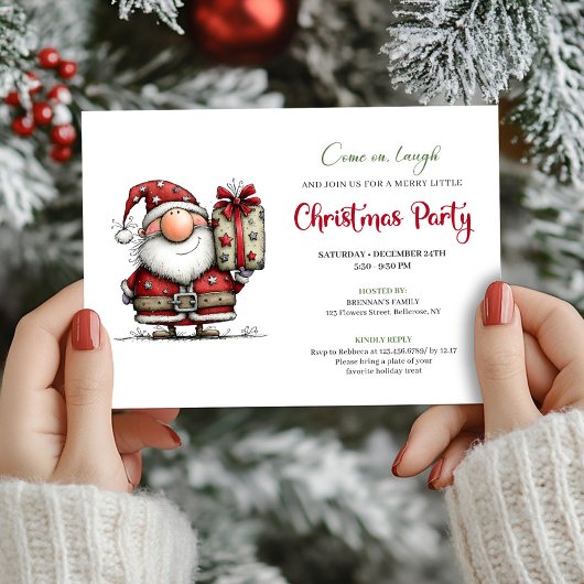 Funny watercolor Santa Christmas party invitation Kaart