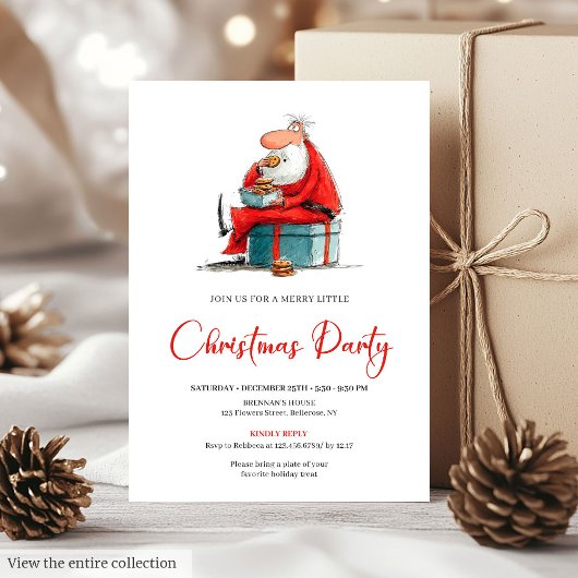 Funny Watercolor Santa Claus Christmas Party  Kaart