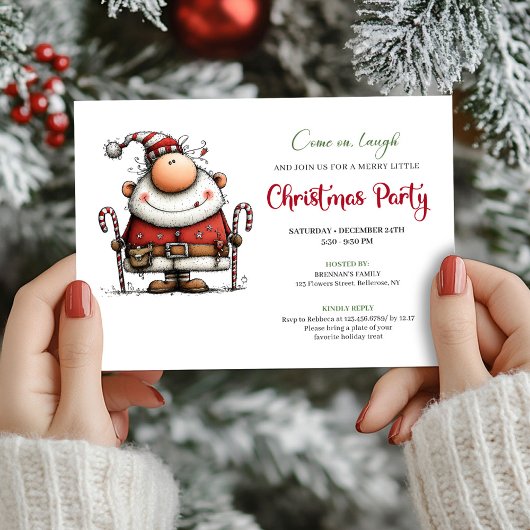 Funny Watercolor Santa Festive Party Invitation Kaart