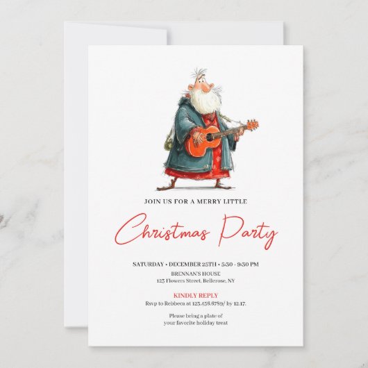 Funny Watercolor Santa Kids Christmas Invitation Kaart (Voorkant)