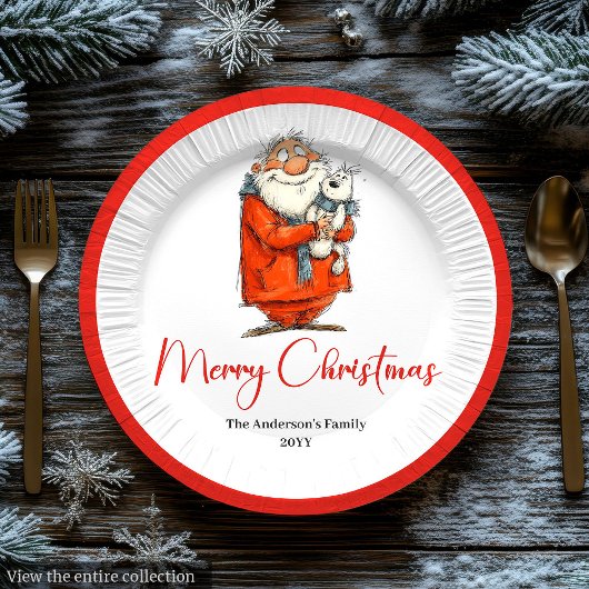 Funny Watercolor Santa Personalized Party Plates Papieren Bordje