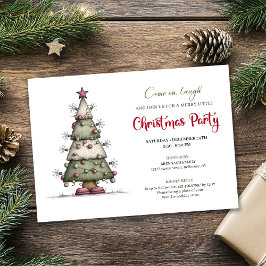 Funny watercolor tree minimalist holiday invite kaart