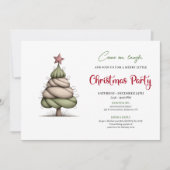 Funny watercolor tree red green Christmas invite Kaart (Voorkant)