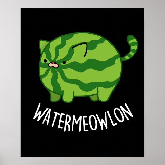 Funny Watermeloen Kat Pun Dark BG Poster (Voorkant)