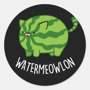 Funny Watermeloen Kat Pun Dark BG Ronde Sticker