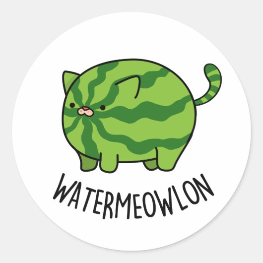 Funny Watermeloen Kat Pun Ronde Sticker (Voorkant)