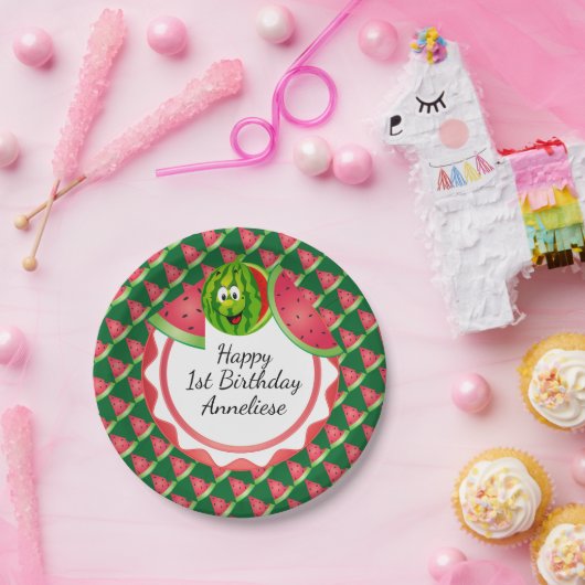 Funny Watermelon Kind Birthday Theme Papieren Bordje (Feest)