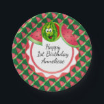 Funny Watermelon Kind Birthday Theme Papieren Bordje<br><div class="desc">Papieren Bordjes. Met een grappig cartoon watermeloen kinder ontwerp met keuze uit elke achtergrondkleur die u wilt kiezen. Geweldig voor iedereen die van watermeloen houdt. Gemaakt met hoge resolutie vector en/of digitale graphics voor een professionele print. OPMERKING: (DIT IS EEN AFDRUK. Alle zazzle product design zijn "prints", tenzij anders vermeld...</div>