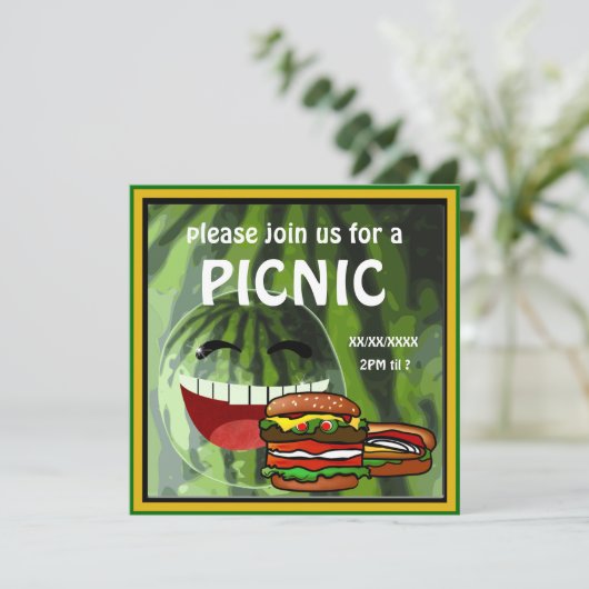 Funny Watermelon Picnic Uitnodiging (Staand voorkant)