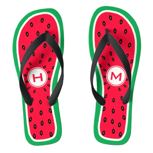 Funny Watermelon Slice met gepersonaliseerd monogr Teenslippers (Voetbed)