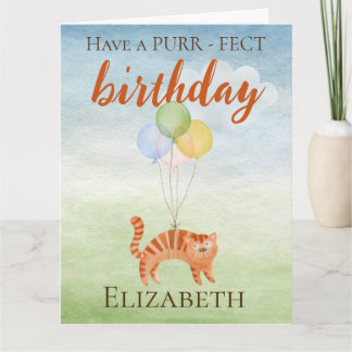 Funny Waterverf Birthday Cat Balloons Kaart