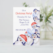 Funny Waterverf van de Kerst Penguins Kaart (Staand voorkant)