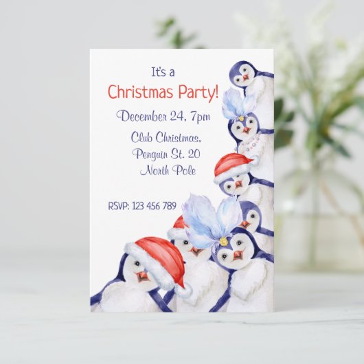 Funny Waterverf van de Kerst Penguins Kaart (Staand voorkant)