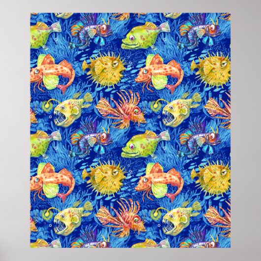 Funny waterverf vis poster (Voorkant)