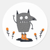 Funny Waving Monster Ronde Sticker (Voorkant)