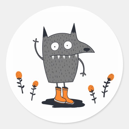 Funny Waving Monster Ronde Sticker (Voorkant)