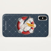 Funny Waving Pelican Nautical Navy Monogram Case-Mate iPhone Case (Achterkant (horizontaal))