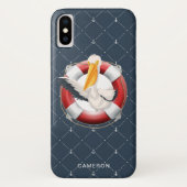 Funny Waving Pelican Nautical Navy Monogram Case-Mate iPhone Case (Achterkant)
