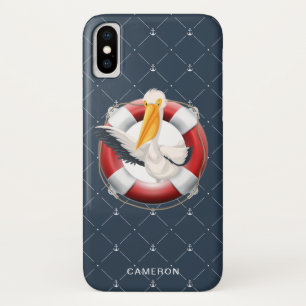 Funny Waving Pelican Nautical Navy Monogram Case-Mate iPhone Case