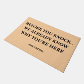 Funny "We Know Why You're Here" Custom Family Name Deurmat (Schuin)