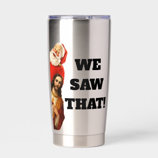 Funny “We Saw That” Santa and Jesus Design Geïsoleerde Drinkbeker (Voorkant)