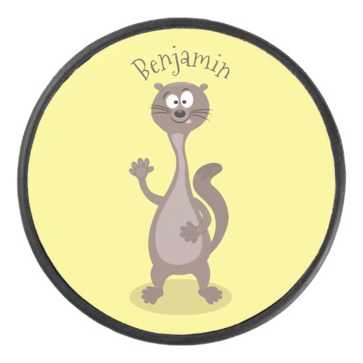 Funny weasel cartoon hockey puck (Voorkant)