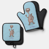 Funny weasel cartoon ovenwant & pannenlap set (Voorkant / Achterkant)