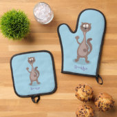 Funny weasel cartoon ovenwant & pannenlap set (Top down)