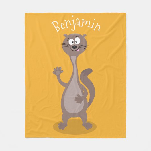 Funny weasel waving cartoon illustratie fleece deken (Voorkant)