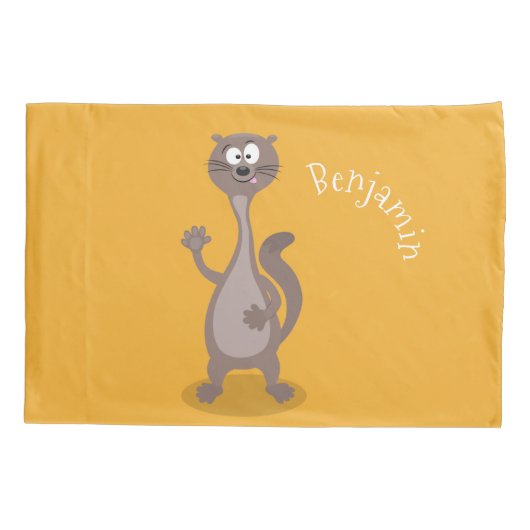 Funny weasel waving cartoon illustratie kussensloop (Achterkant)
