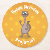 Funny weasel waving cartoon illustratie ronde kartonnen onderzetter (Voorkant)