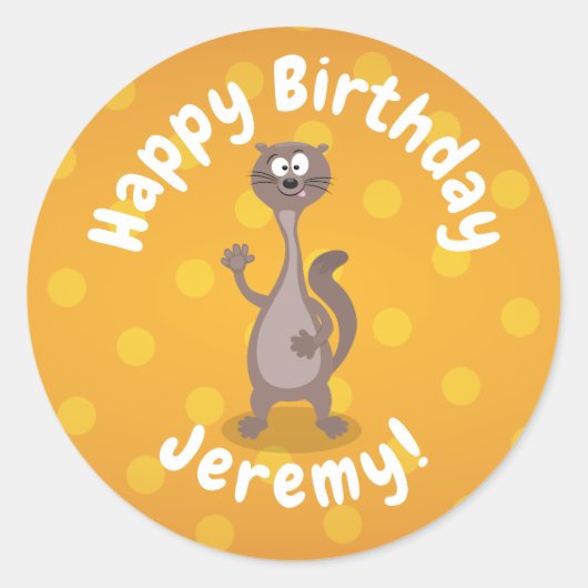 Funny weasel waving cartoon illustratie ronde sticker (Voorkant)