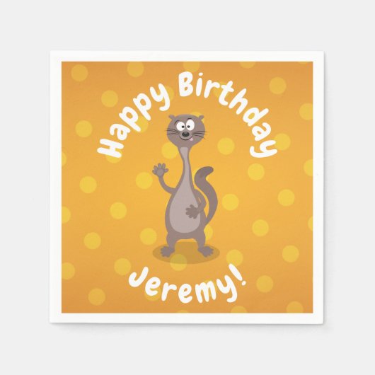 Funny weasel waving cartoon illustratie servet (Voorkant)